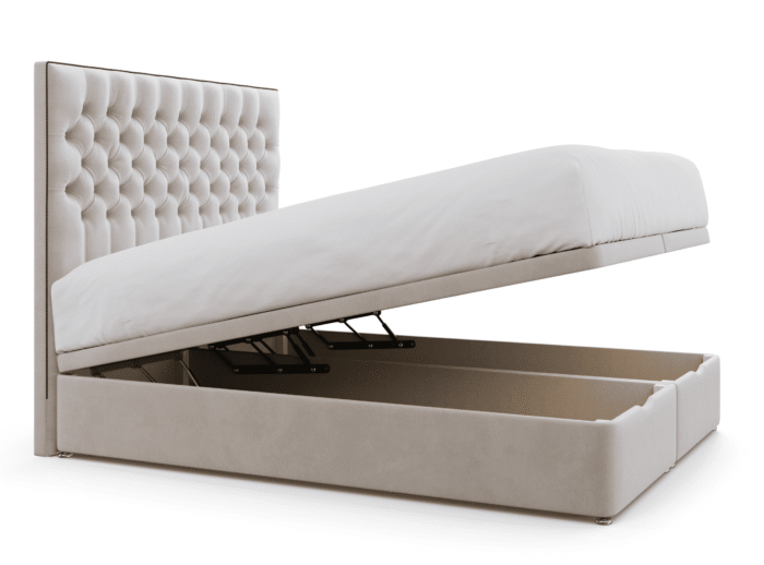 Adan Extra Deep Chesterfield Ottoman Storage Bed_ivory plush velvet