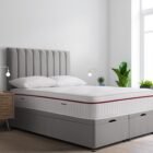 Modern,Scandinavian,Interior,Of,Bedroom,,wood,Bed,And,Bedside,Table
