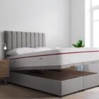 Modern,Scandinavian,Interior,Of,Bedroom,,wood,Bed,And,Bedside,Table