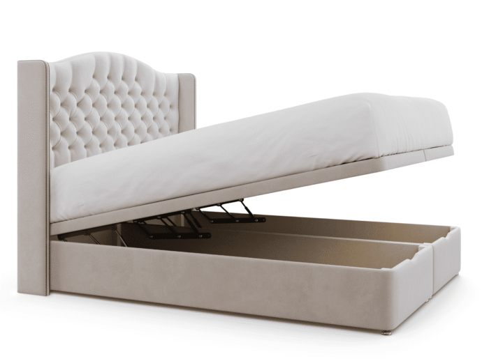 Sandringham Chesterfield Upholstered Wing Bed Frame_ivory plush velvet